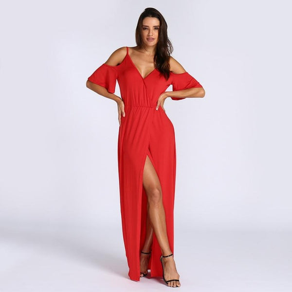 Solid Sheath Large Size Women Sexy Off Shoulder Dress Ladies Long Floor-Length Dress