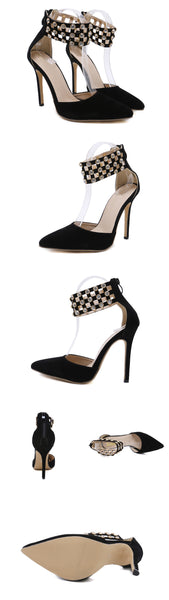 Crystal Women Pumps Fashion Zipper Pointed Toe  High Heels Lady Shoes