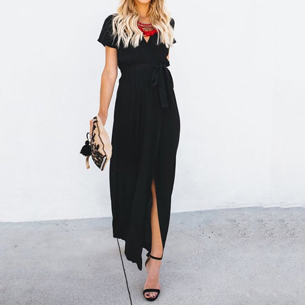 Sexy Deep V-neck Casual Maxi Lady Party Evening Long Wrap Sun Dress