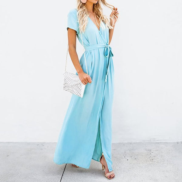 Sexy Deep V-neck Casual Maxi Lady Party Evening Long Wrap Sun Dress