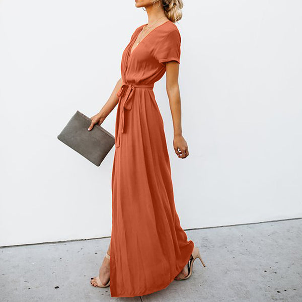 Sexy Deep V-neck Casual Maxi Lady Party Evening Long Wrap Sun Dress