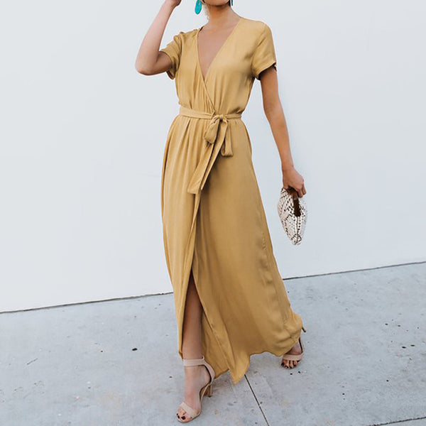 Sexy Deep V-neck Casual Maxi Lady Party Evening Long Wrap Sun Dress