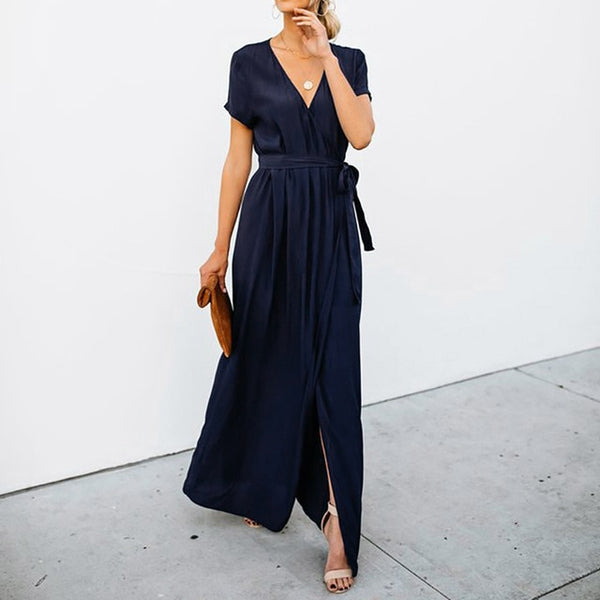 Sexy Deep V-neck Casual Maxi Lady Party Evening Long Wrap Sun Dress
