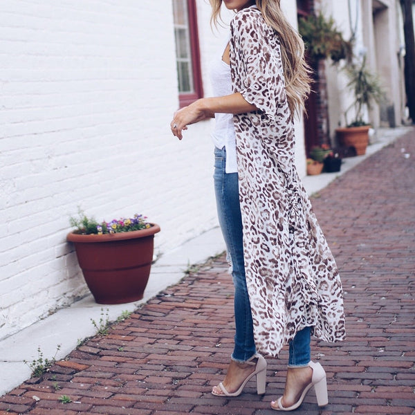 Women Casual Leopard Kimono Cardigan