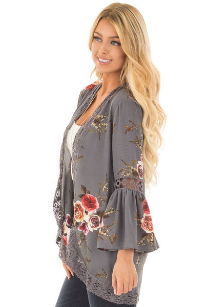Floral Print Lace Chiffon Blouse