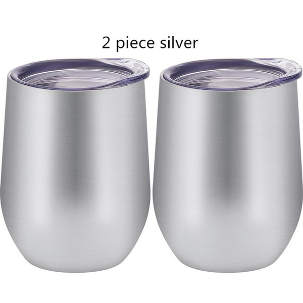 12 oz Double-insulated Stemless Glass Stainless Steel Tumbler Cup with Lid for Coffee Cocktails Stemless Wine Glass Tumbler