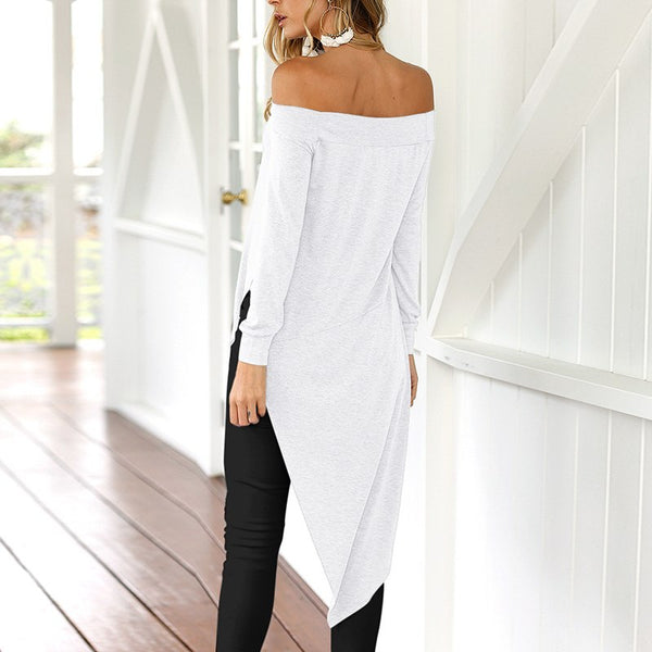 Women Casual Asymmetrical Long Sleeve Sexy Off Shoulder Loose Tops