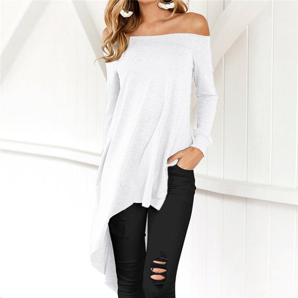 Women Casual Asymmetrical Long Sleeve Sexy Off Shoulder Loose Tops