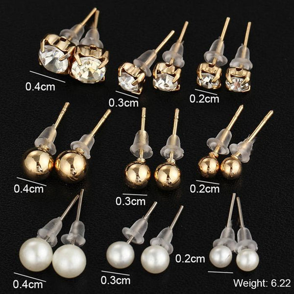 Crystal Simulated Pearl Stud Earrings 18pcs/Set Shiny Lots of Earrings Jewelry For Women Girls