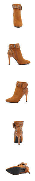 Autumn Winter Women Rivet High Heel Fashion Sexy Pointed Toe Ankle Boots