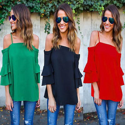 Women Solid Strapless Off Shoulder Loose Casual Blouse