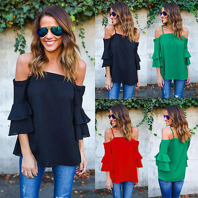 Women Solid Strapless Off Shoulder Loose Casual Blouse