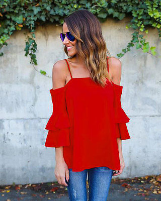 Women Solid Strapless Off Shoulder Loose Casual Blouse