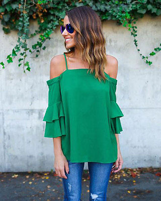 Women Solid Strapless Off Shoulder Loose Casual Blouse