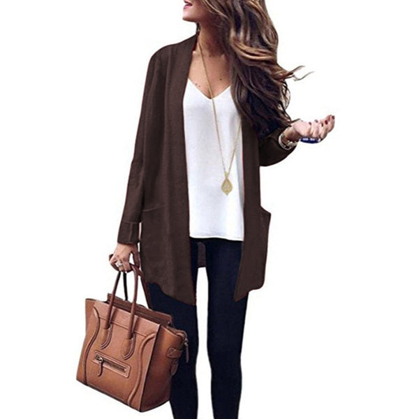 Autumn Trench New Fashion Formal Woman Classic Open Stitch Trench Winter Keep Warm Casual Slim Sweater Coat