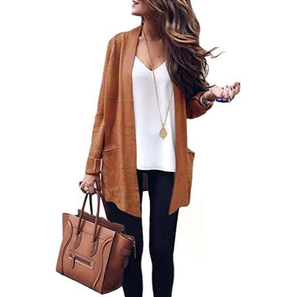 Autumn Trench New Fashion Formal Woman Classic Open Stitch Trench Winter Keep Warm Casual Slim Sweater Coat