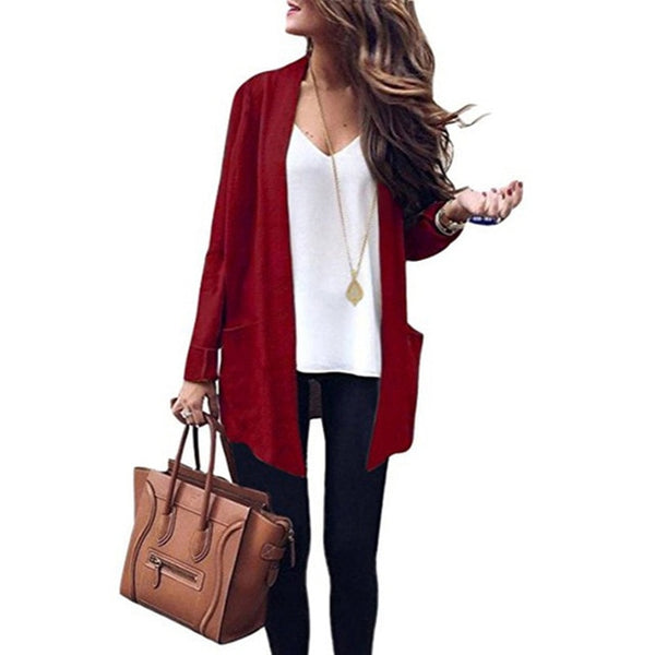 Autumn Trench New Fashion Formal Woman Classic Open Stitch Trench Winter Keep Warm Casual Slim Sweater Coat