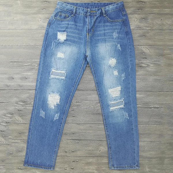Ladies Cotton Denim Boyfriend Ripped Pencil Skinny Jeans