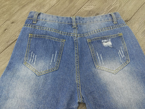 Ladies Cotton Denim Boyfriend Ripped Pencil Skinny Jeans