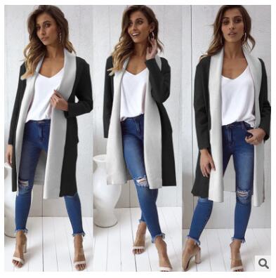 Women Patchwork Long Trench Sweater Cardigan Coat