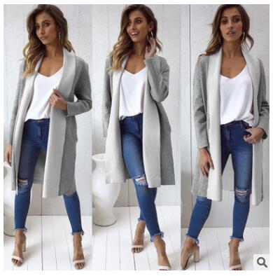 Women Patchwork Long Trench Sweater Cardigan Coat