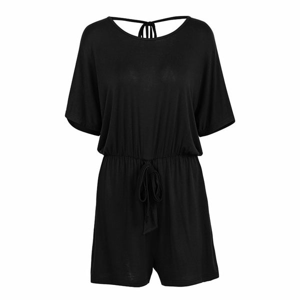 Women Summer Shorts Short Sleeve Backless Casual Romper Jumpsuit