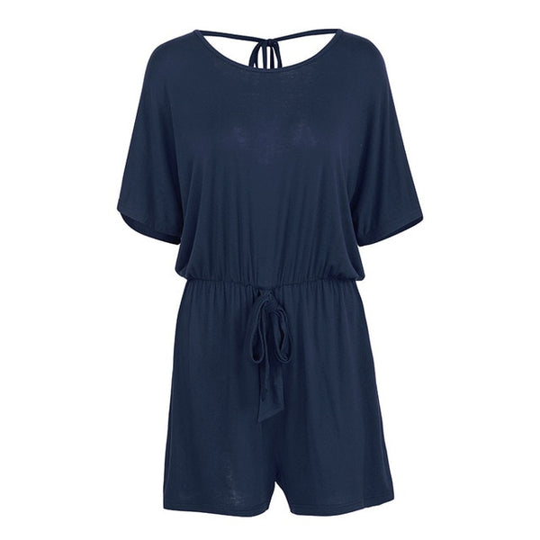 Women Summer Shorts Short Sleeve Backless Casual Romper Jumpsuit