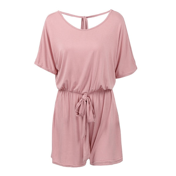 Women Summer Shorts Short Sleeve Backless Casual Romper Jumpsuit