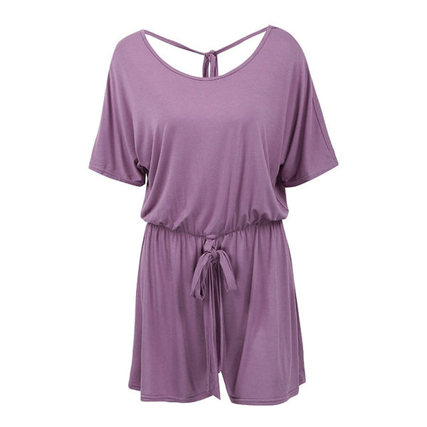 Women Summer Shorts Short Sleeve Backless Casual Romper Jumpsuit