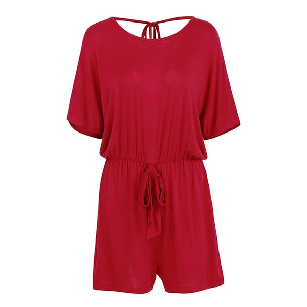 Women Summer Shorts Short Sleeve Backless Casual Romper Jumpsuit