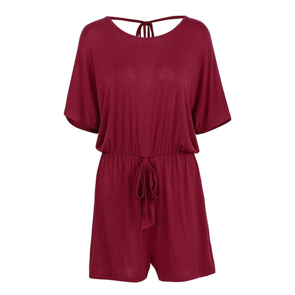 Women Summer Shorts Short Sleeve Backless Casual Romper Jumpsuit