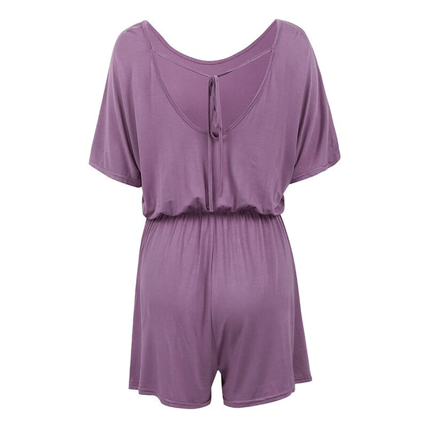 Women Summer Shorts Short Sleeve Backless Casual Romper Jumpsuit