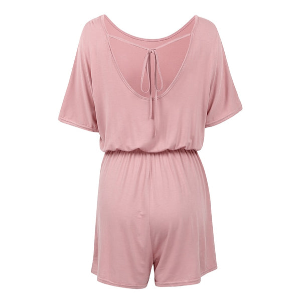 Women Summer Shorts Short Sleeve Backless Casual Romper Jumpsuit