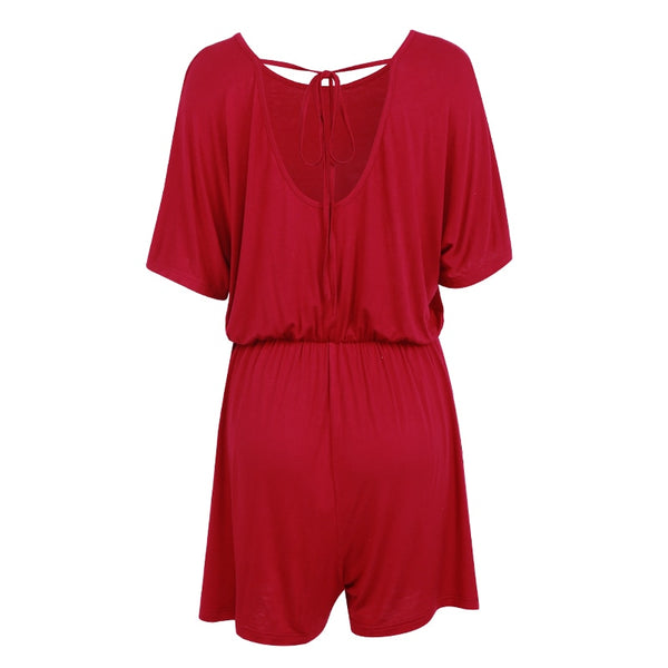 Women Summer Shorts Short Sleeve Backless Casual Romper Jumpsuit