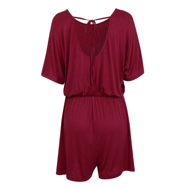 Women Summer Shorts Short Sleeve Backless Casual Romper Jumpsuit