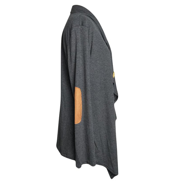 Causal Long Sleeve Patchwork Irregular Open Front Long  Cardigan