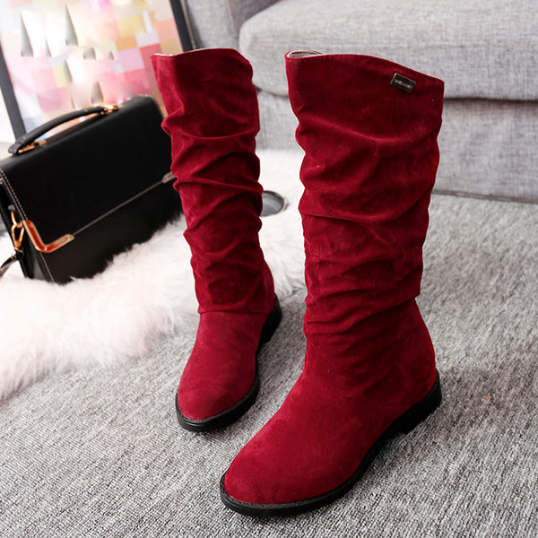 Women Autumn Winter Stylish Flat Flock Boots