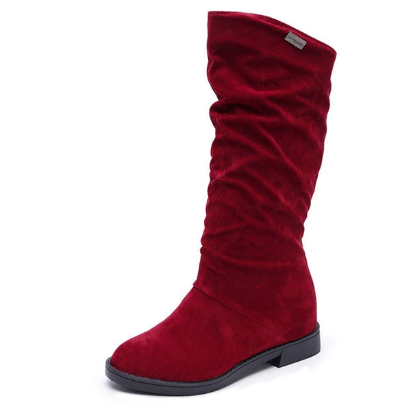 Women Autumn Winter Stylish Flat Flock Boots