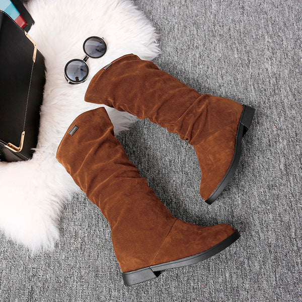 Women Autumn Winter Stylish Flat Flock Boots