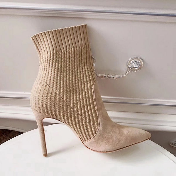 Women Knitted Sock Stiletto High Heels Ankle Boots