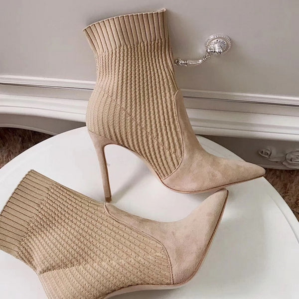 Women Knitted Sock Stiletto High Heels Ankle Boots