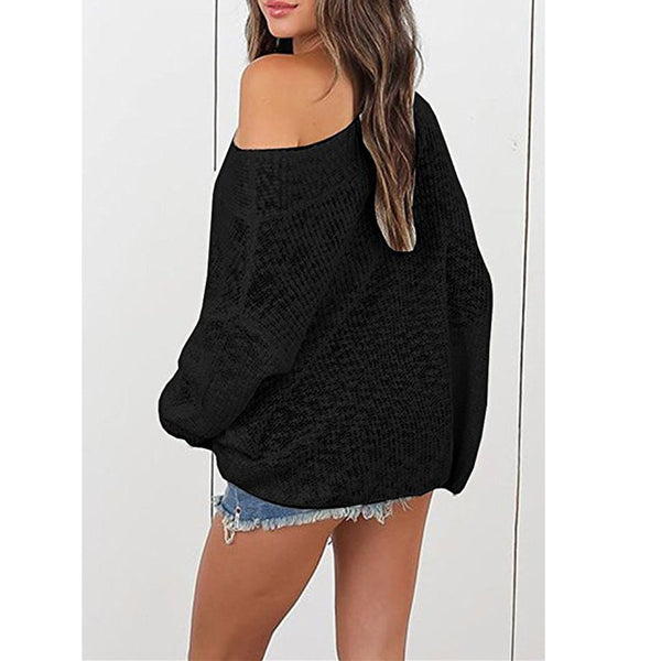 Women's Sweater Off Shoulder Long Sleeve Loose Pullover Fit Knit Sweater Pullover Top