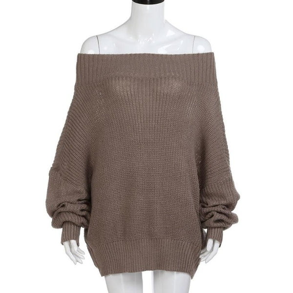 Women's Sweater Off Shoulder Long Sleeve Loose Pullover Fit Knit Sweater Pullover Top