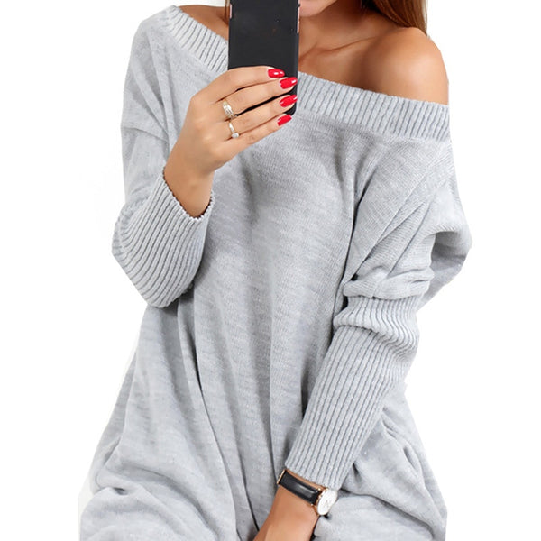 Long Knitted Pullover Women Sexy Off Shoulder Oversized Casual Batwing Sleeve Loose Jumper Sweater Top