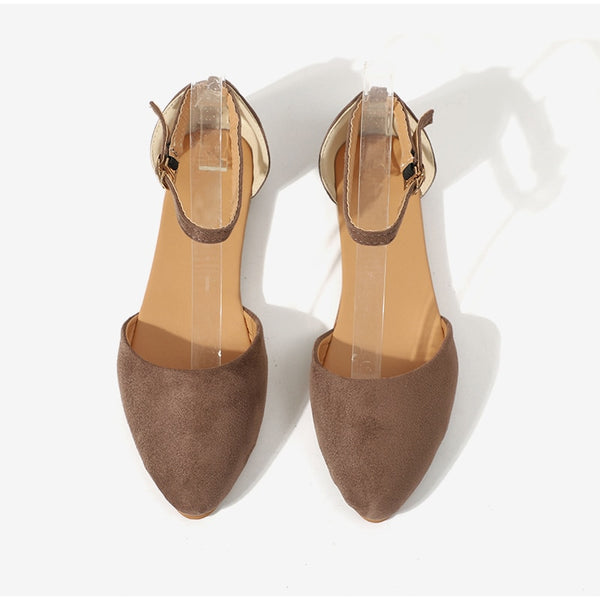 Women Pointed Toe Flock Buckle Strap Comfortable Ladies Flat Shoes