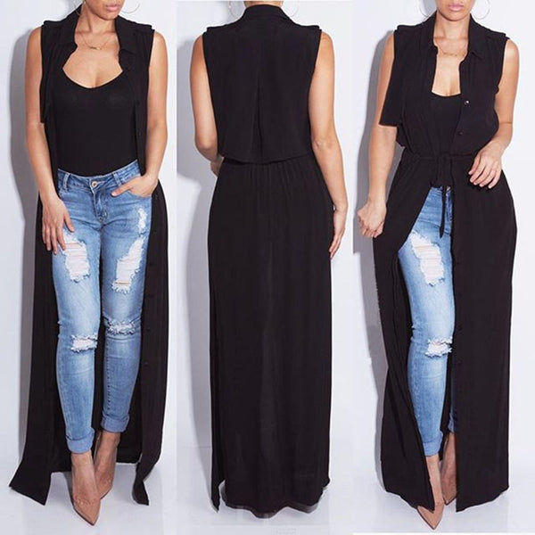 Fashion Sleeveless Casual Trench Chiffon Robe Duster