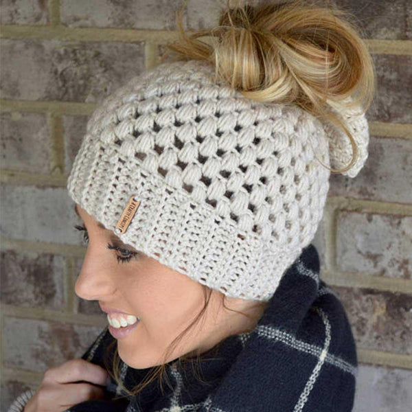 Ponytail Beanie Winter Hats For Women Crochet Knitted Stylish Hat