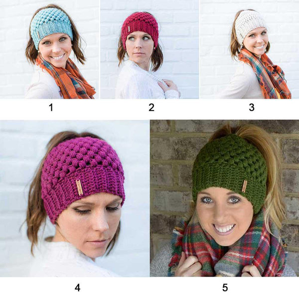 Ponytail Beanie Winter Hats For Women Crochet Knitted Stylish Hat