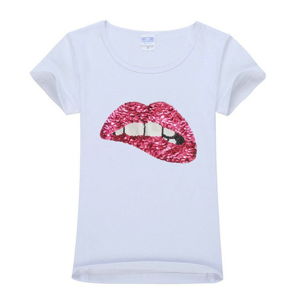 Embroidered Lips Sequins T-shirt