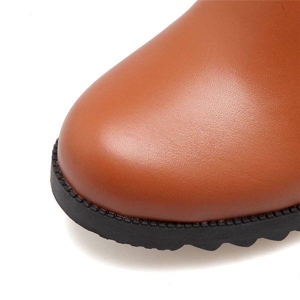 Round Toe Autumn Winter Women Zipper With Buckle Over The Knee Wedge Boots